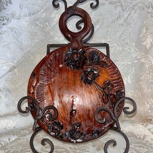 Kamakura Bori Antique Lacquerware Hand Carved Lotus Flower Vanity Beveled Mirror